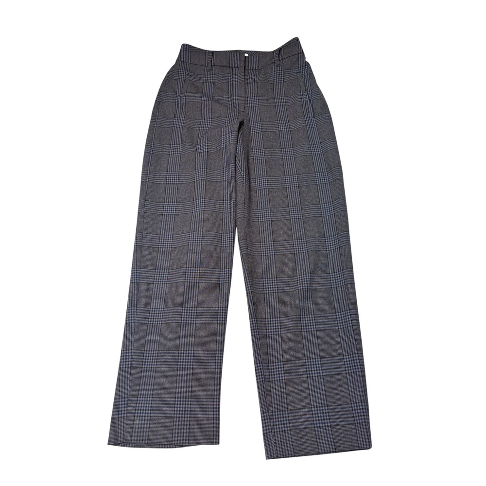 Wilfred Aritzia Grey Blue Plaid Wide Leg Trousers Glen Check Womens 2 W26 L26